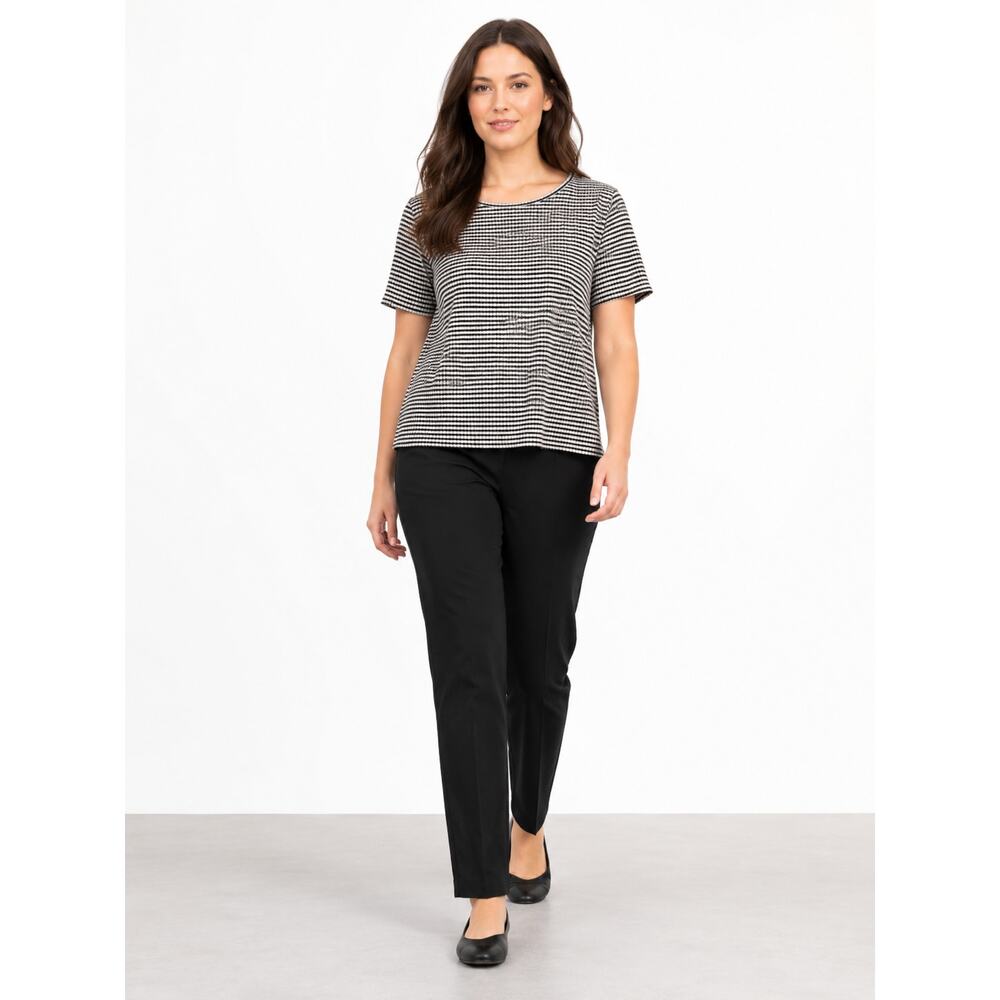 LR2015 Croft & Barrow Petite XXL Black White Textured Stripe Top Career Casual